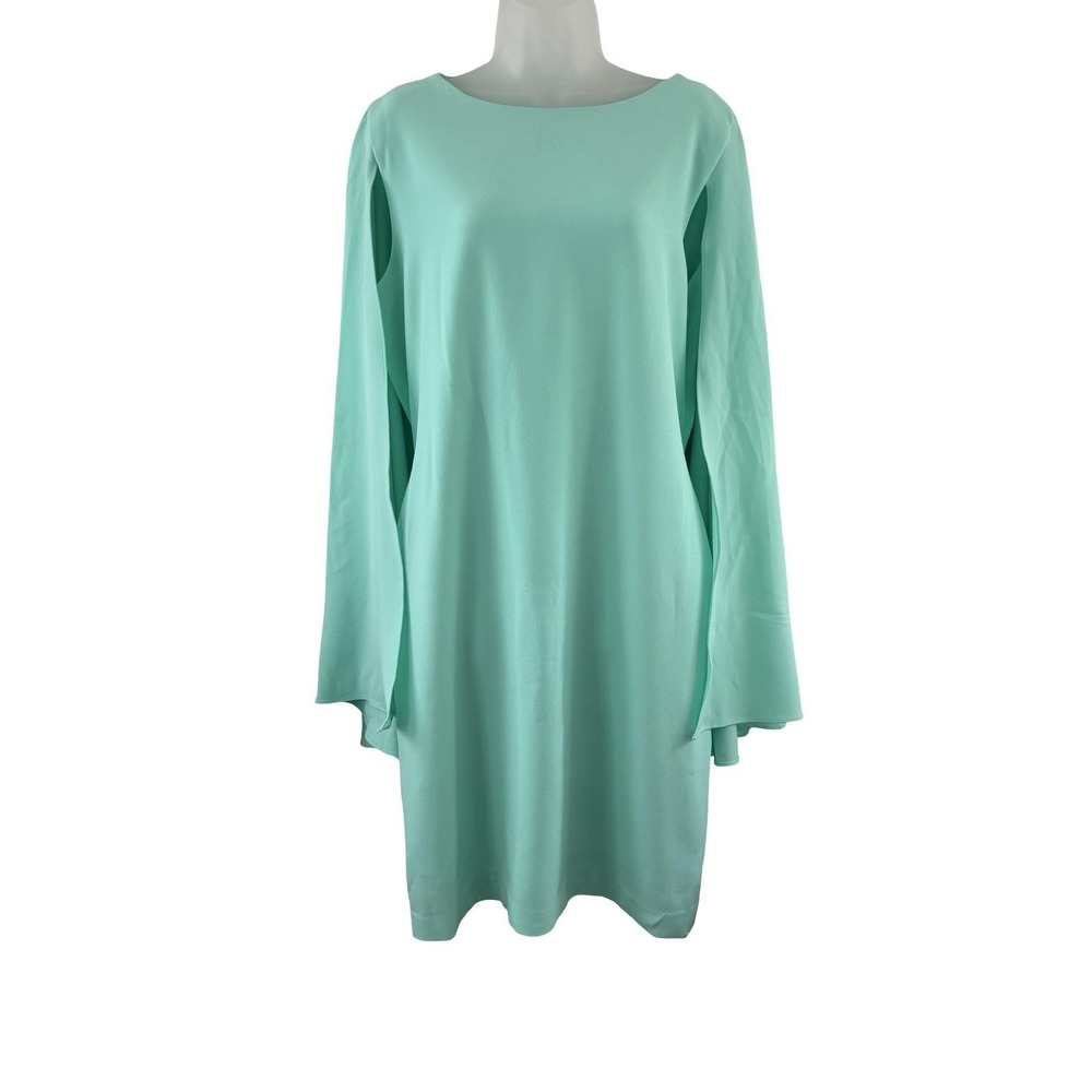 Marc Bouwer Unlimited Dress Womens Large Green Cape Sheath Long Sleeve Formal